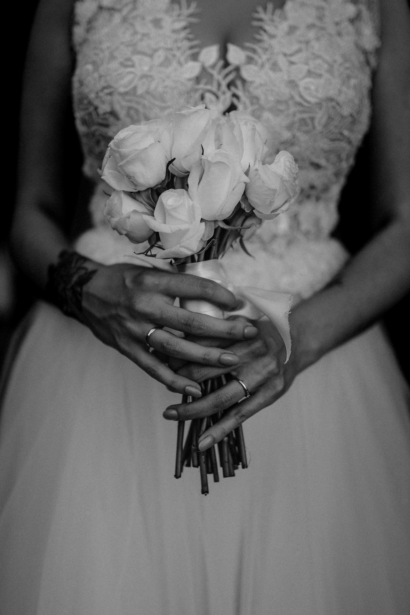 A bride holding her bouquet