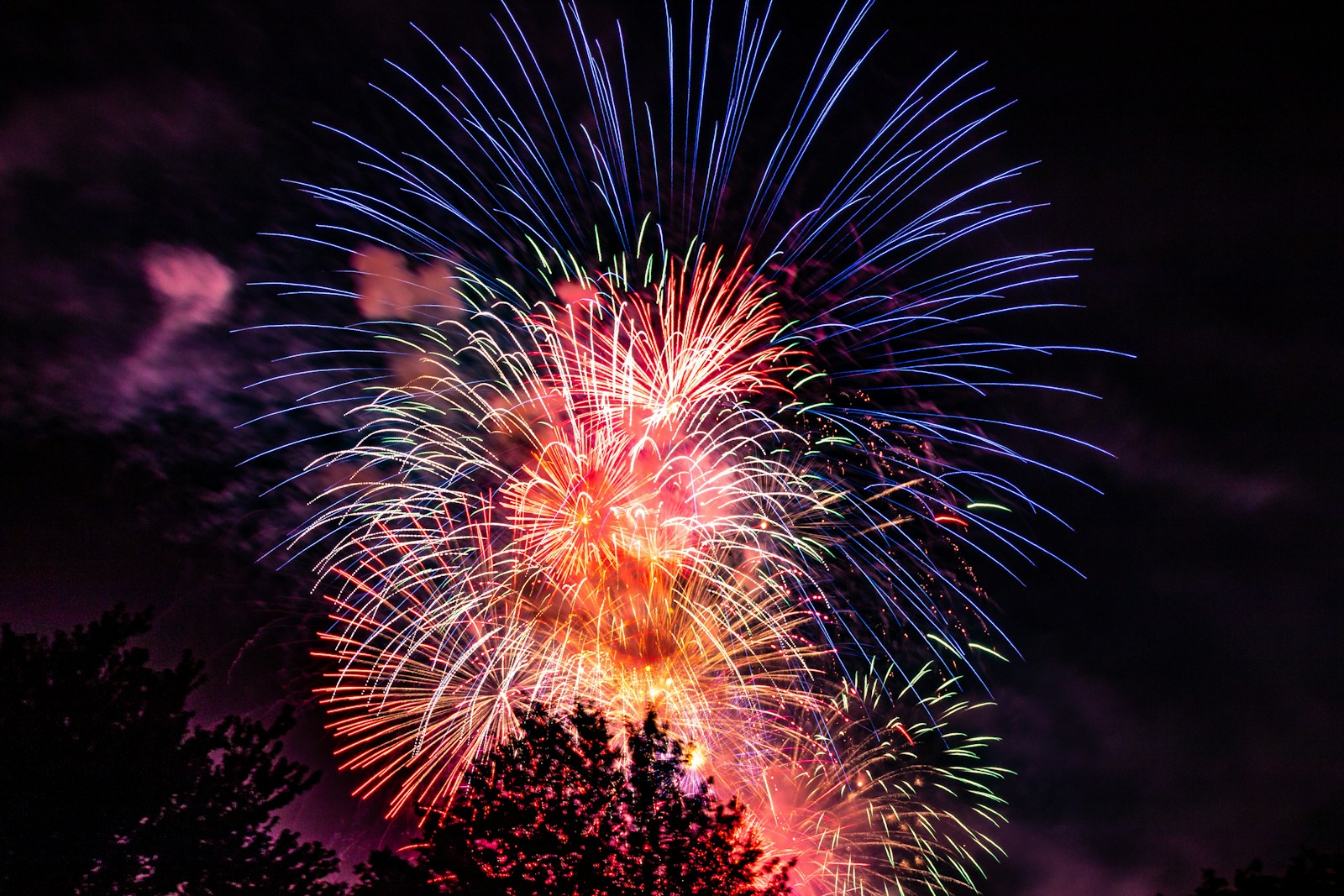 Red and blue fireworks
