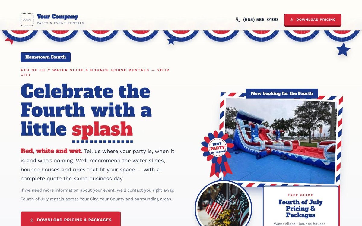 Hometown Parade Fourth of July landing page preview