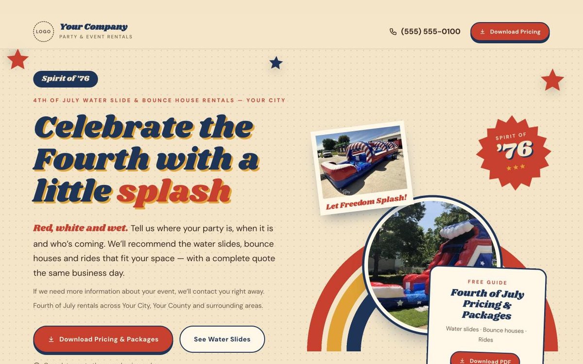 Spirit of ’76 Fourth of July landing page preview