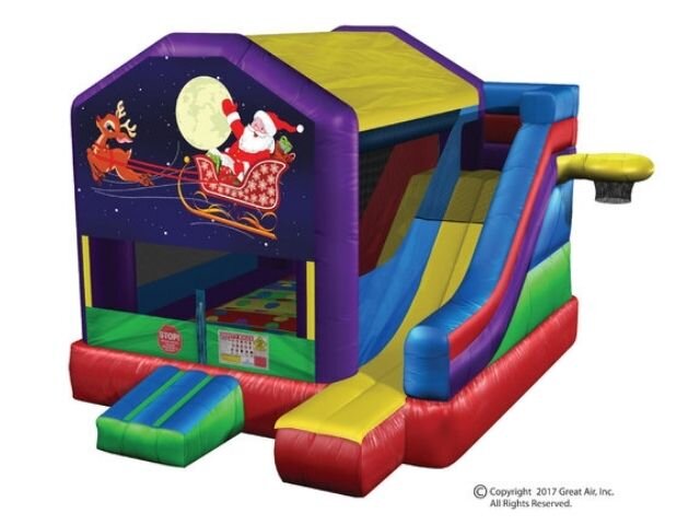 A Christmas bounce and slide combo with Santa’s sleigh