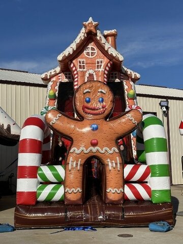 A gingerbread man inflatable slide