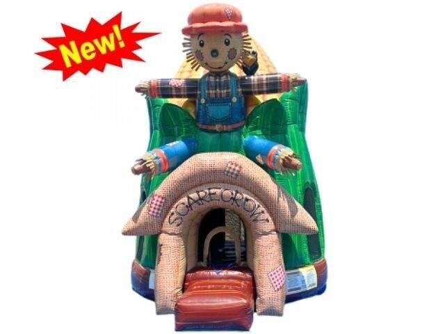 A scarecrow-themed bounce house