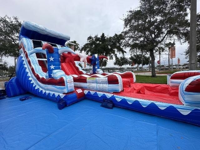 A tall star-spangled water slide