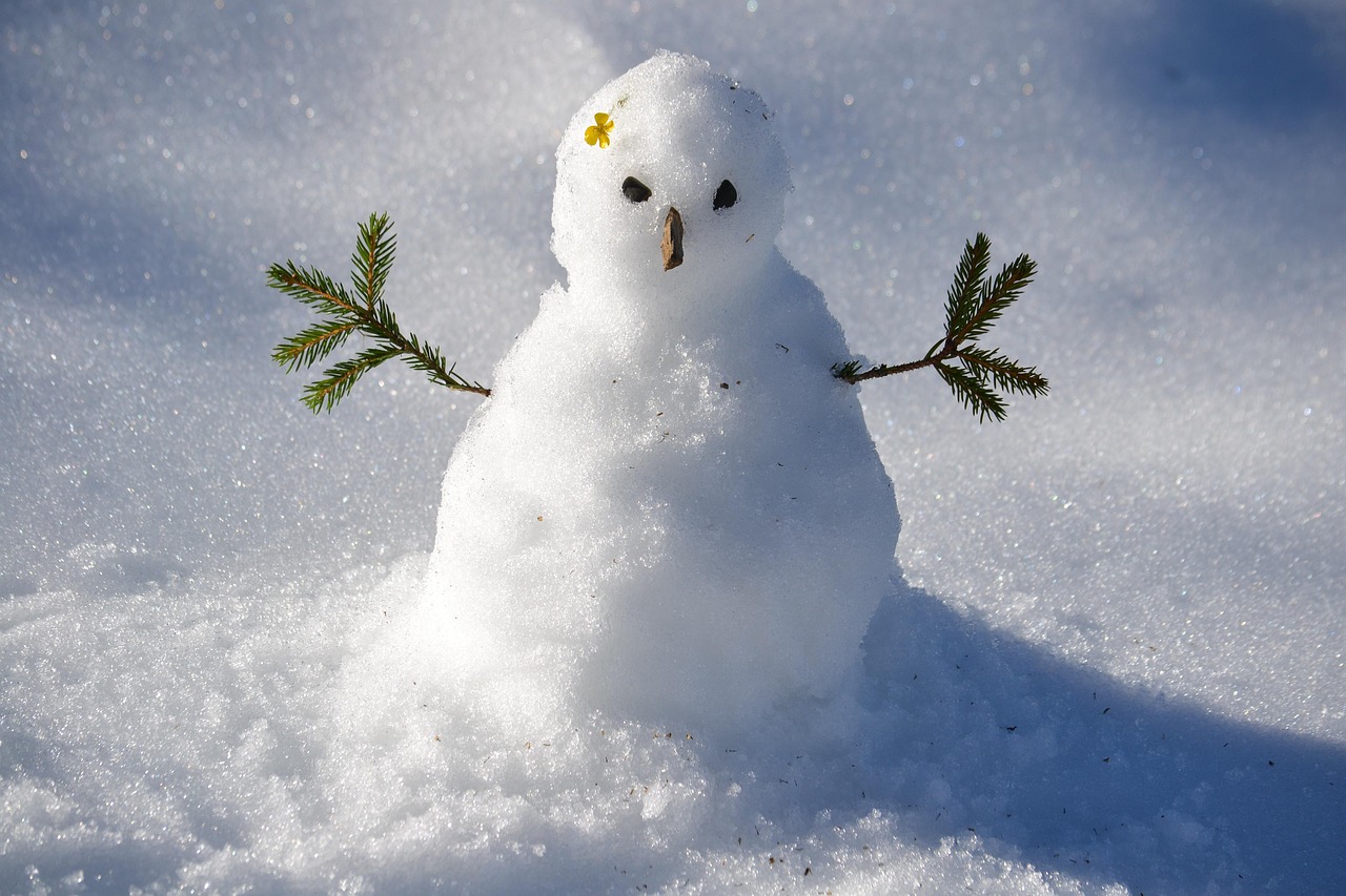 A smiling snowman in the snow