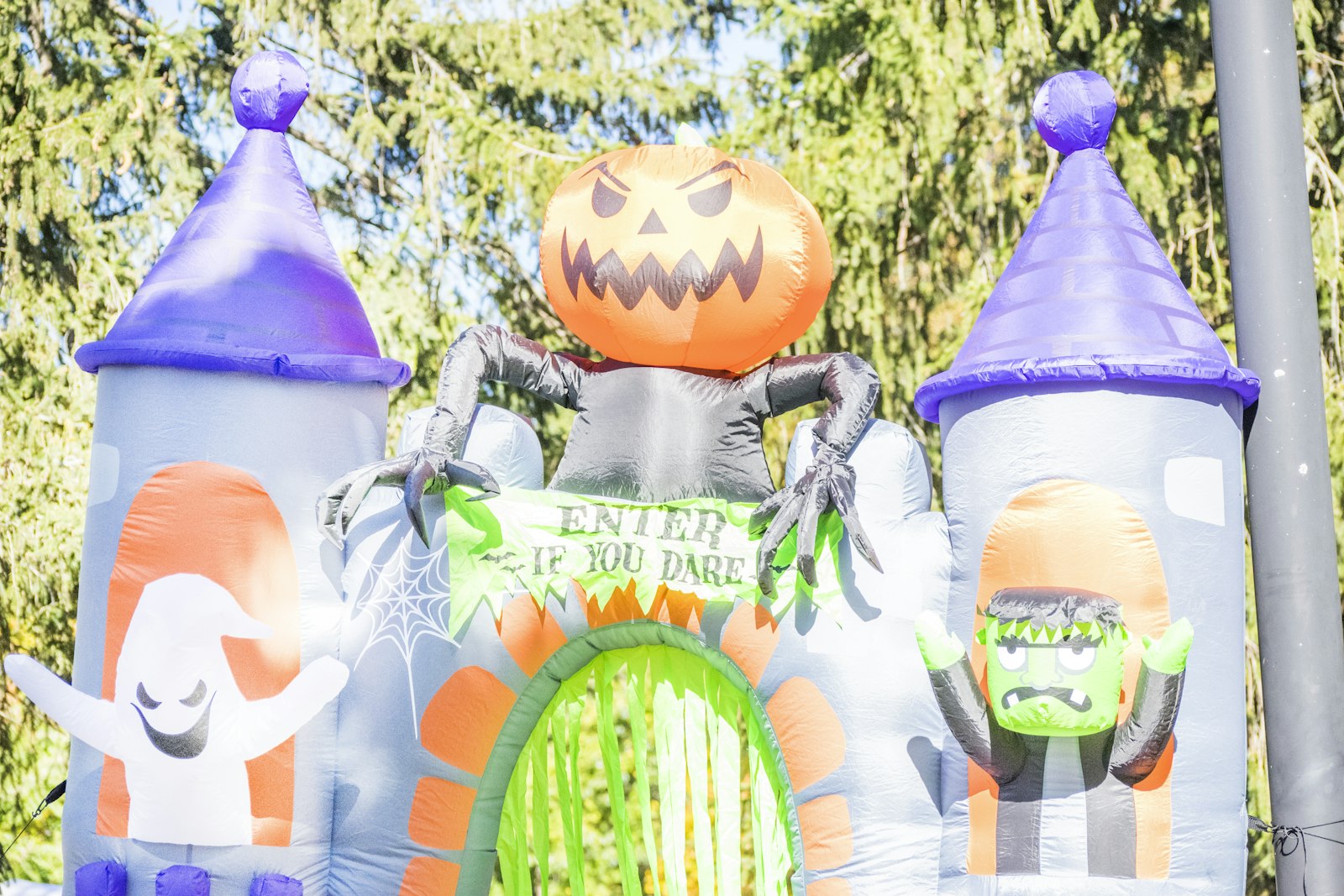 A Halloween-themed inflatable bounce castle