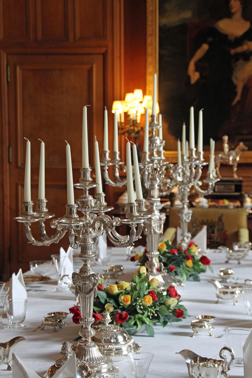 Silver candelabras on an elegant holiday table