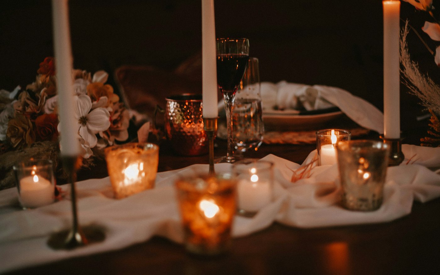 Candlelit farm tables
