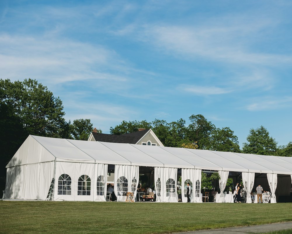 An outdoor reception set for guests